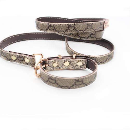 Ing Tear Proof Durable Custom PU Leather Dog Pet Collar Leash With Golden Tag