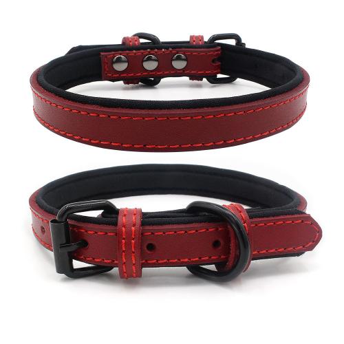 Kinyu Custom Adjustable Durable Metal Double DRing Dual Stitching Genuine Leather Dog Collar In