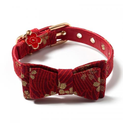 Leather Bow Tie Pet Dog Cat Collar With Metal Buckle
