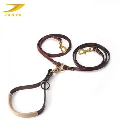 Multifunction Ecofriendly Double Leather Dog Leash 2 Dogs