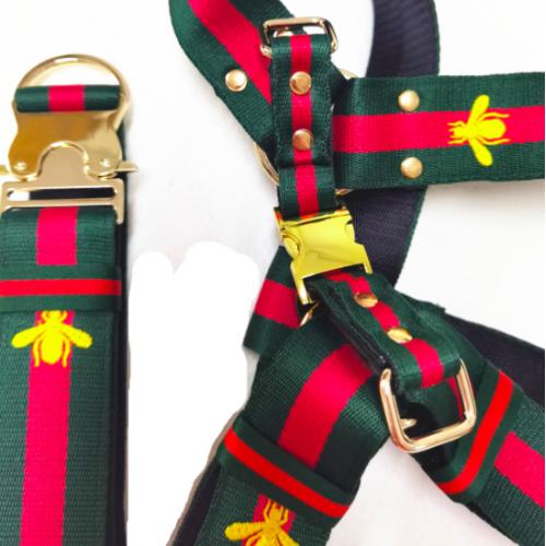Outdoor Personalized Custom Nylon Dog Collar Leash Dog Vest Harness Matching Set With Metal Buckle