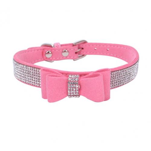 Pendant Rhinestone Tie Pet Collars Adjustable Pet Supplies Pet Leash Double