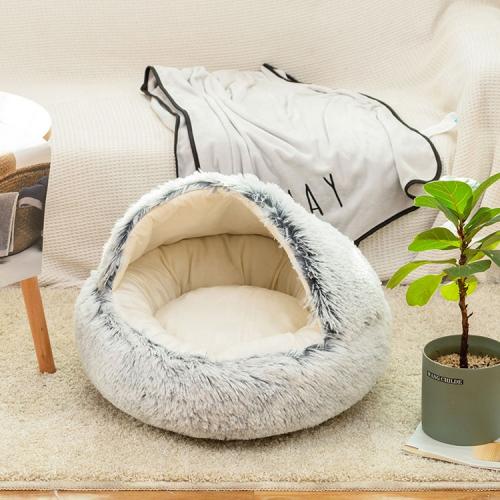 Plush Dog Bed Crystal Plush Warm Round Half Pack Cat Nest Deep Sleep Cat Mat Pet Bed