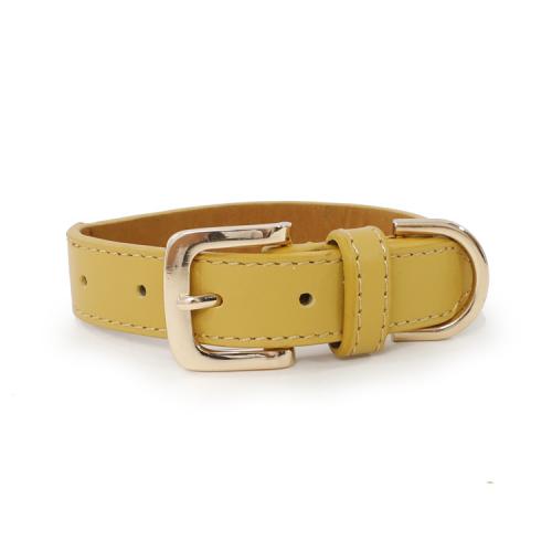 Red Yellow Leather Dog Collar Pet Collar With Brass Buckles D Rings Medium Large Size Dog