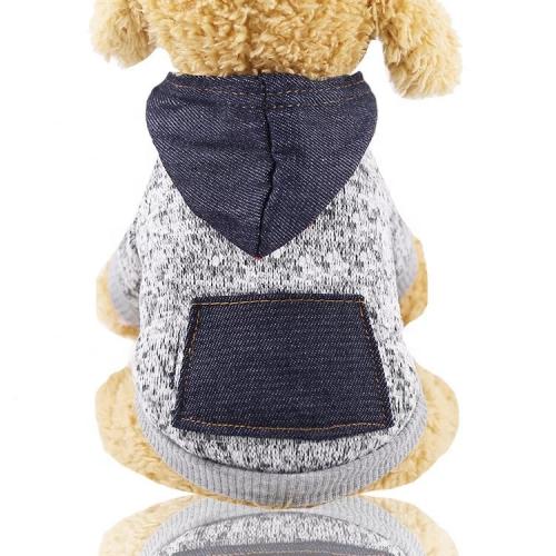 Sohpety Custom Pet Plush Clothes Denim Pocket Dog Sweater Soft Warm Pup Shirt Winter Puppy Dog Outfit