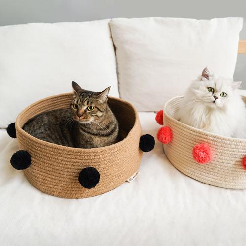 Woven Cat Bed Pompom Pet Bed Pet Nest Four Seasons
