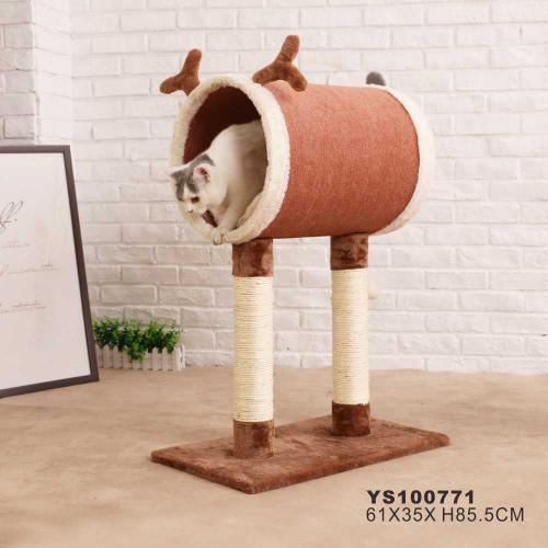 2in1 Cat Tree Scratching Cat Bed Cylindric Wooden Cute Cat Tree