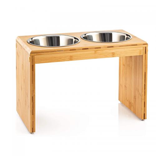 Bamboo Raised DogCat Bowls SetBamboo Pets Feeder Stand With 2 Stainless Steel BowlsElevated Bamboo Holder