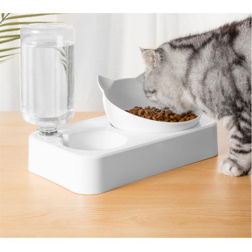 Biumart Pet Bowl Automatic Feeder Dog Cat Food Bowl With Water Dispenser Double Bowl Drinking Raised Stand