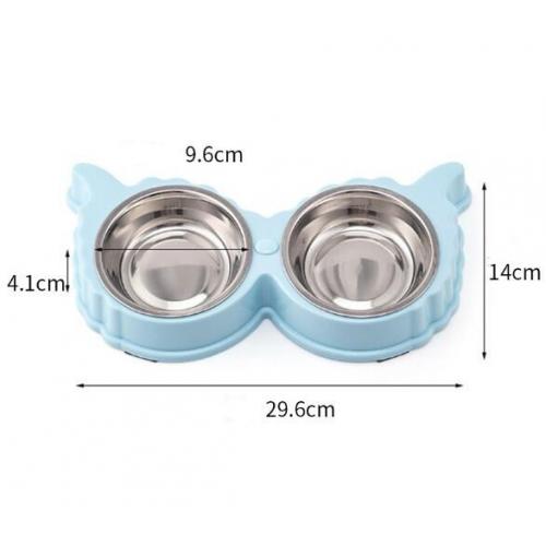 Creative CatShaped Detachable Plastic Stainless Steel Double Pet Dog Food Water Bowl With NonSlip Mat