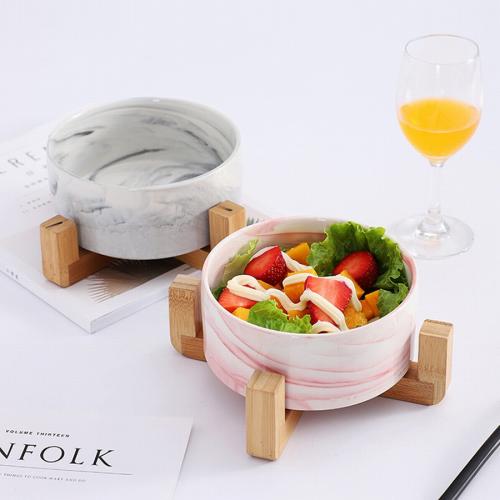 Cute Pet Bowl Wooden Rack Multifunction Ceramic Pet Food Bowl Cats Eating