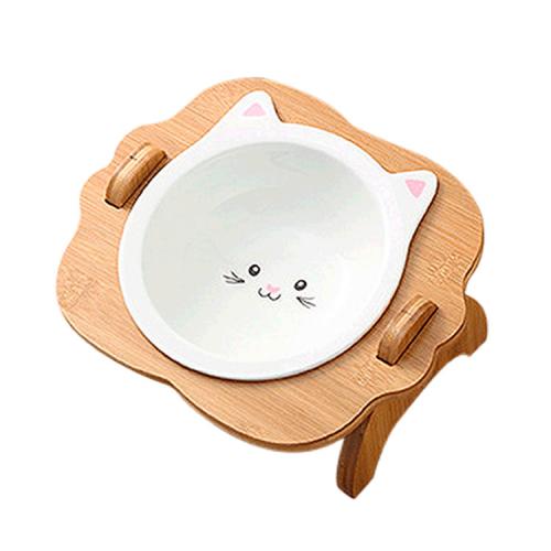 Double Diner Pet Bowl Cute Dog Shape Bamboo Wood Natural Material Dog Bowls Feeder With Two Drawers