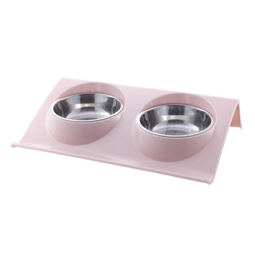 Double Layer Pet Bowl Travel Outdoor Non Slip Stainless Steel Plastic Slow Feeder