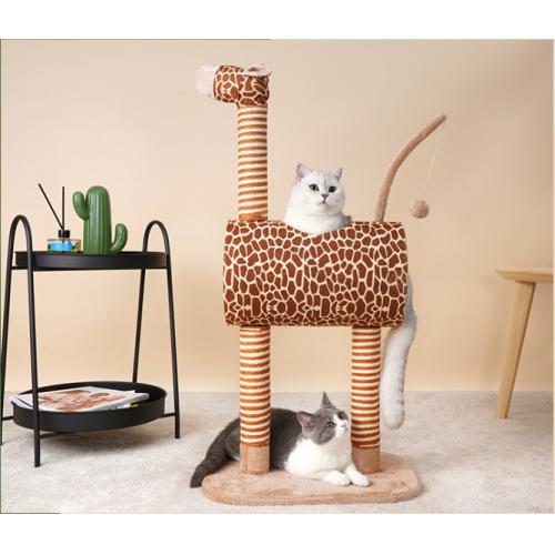 Giraffe Shape Cat Tree Scratcher With Cat Scratcher Ball Tower Cat Tree Natural Sisal Fiber