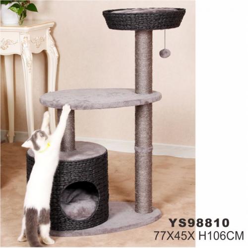 Large Wood Pet Scratcher Cat Tree With Cave