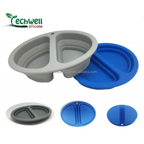 Pet Products Silicone Pet Bowl Devided Two Bowls Silicone Pet Bowl