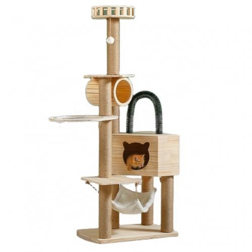 Safe Stable Large Solid Wood Wood Cat Climbing Frame Scratcher Cat Tree