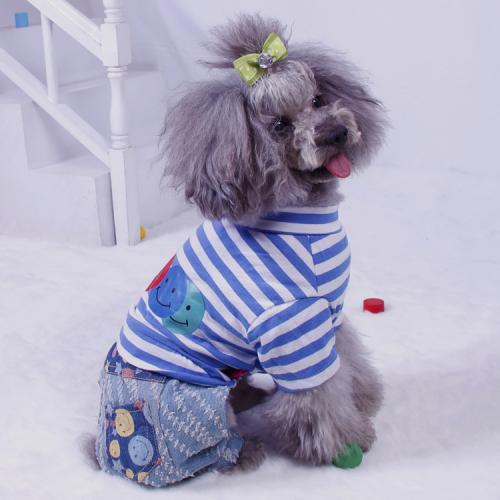 Spring Stripes Cotton Denim Dog Apparels With Fourlegs Blue Pet Clothing