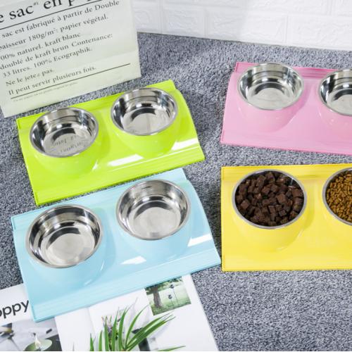 Stainless Steel Pet Bowl Color Double Bowl Anti Slip Anti Leak Dog Food Bowl