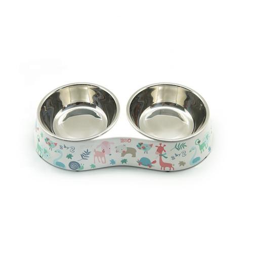 Support Samples Customized Printed Double Melamine Stainless Steel Pet Dog Bowl