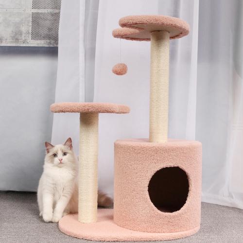 Wood Cat Tree Fur Cat Scratching Post Tall Furniture Condo Cat Tree