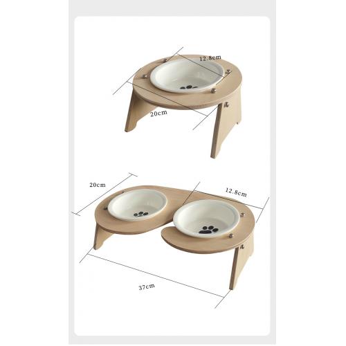 Wooden Elevated Tilted NonSlip Pet Cat Dog Ceramics Stainless Steel Drinking Bowl Feeding Bowl