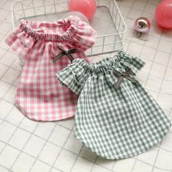 Spring/summer Small Puppy Pet Dog Clothes Teddy Beige Puppy Pet Dog Clothing Bow Tie Plaid Doll Shirt Dog Clothing