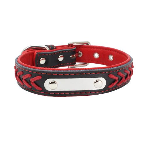 Can Carve Writing Stainless Steel Iron Dog Collar Woven Genuine Leather Pet Collar Leash Amazon