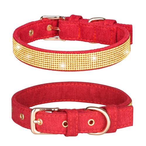 Direct Sale Large Shiny Diamond Drill Pet Collar Super Fiber Durable Dog Collar Soft Comfortable Cat Collar