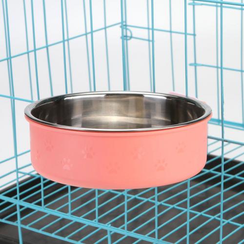 Environmental Protection Plastic Stainless Steel Hanging Dog Bowl That Can Fix The Cage