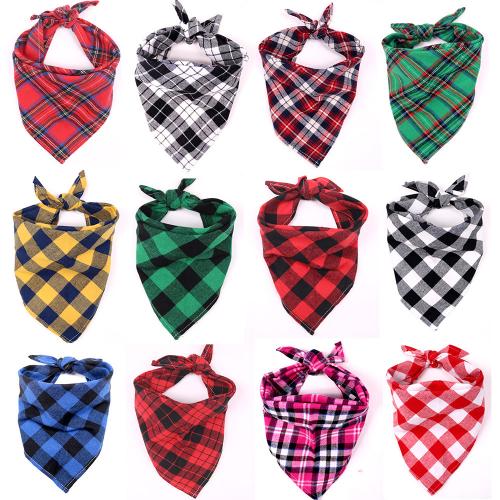 Saliva Towel Neck Dog Cotton Checkered Triangular Bandage Pet Triangle Scarf