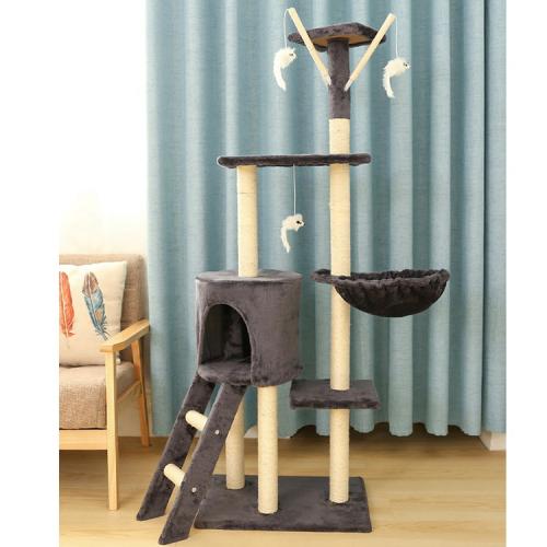 Supplier Plush Pet Condo Tower House Furniture Cat Climbing Hammock Toys Cat Scratcher Tree