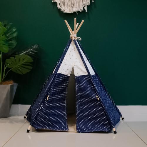 Breathable Cozy Navy White Dots Pet Supplies Indoor Teepee Tent