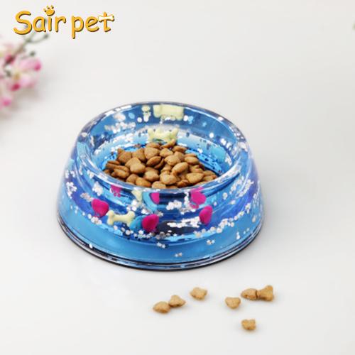 Novelty Acrylic Cat Pet Bowl Plastic Liquid Water Floating Glitter Dog Pet Bowl