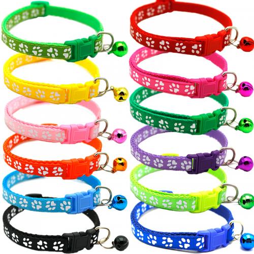 Manufacturer Multicolors Paw Print Adjustable Nylon Cat Dog Collar With Bell